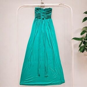 Body Central Green Ruched Strapless Gown
